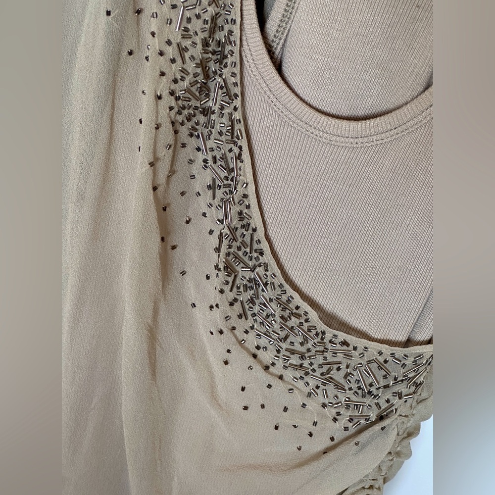 Rob n Nikki top. chiffon sequins handwork one shoulder overlay on tank. Size S